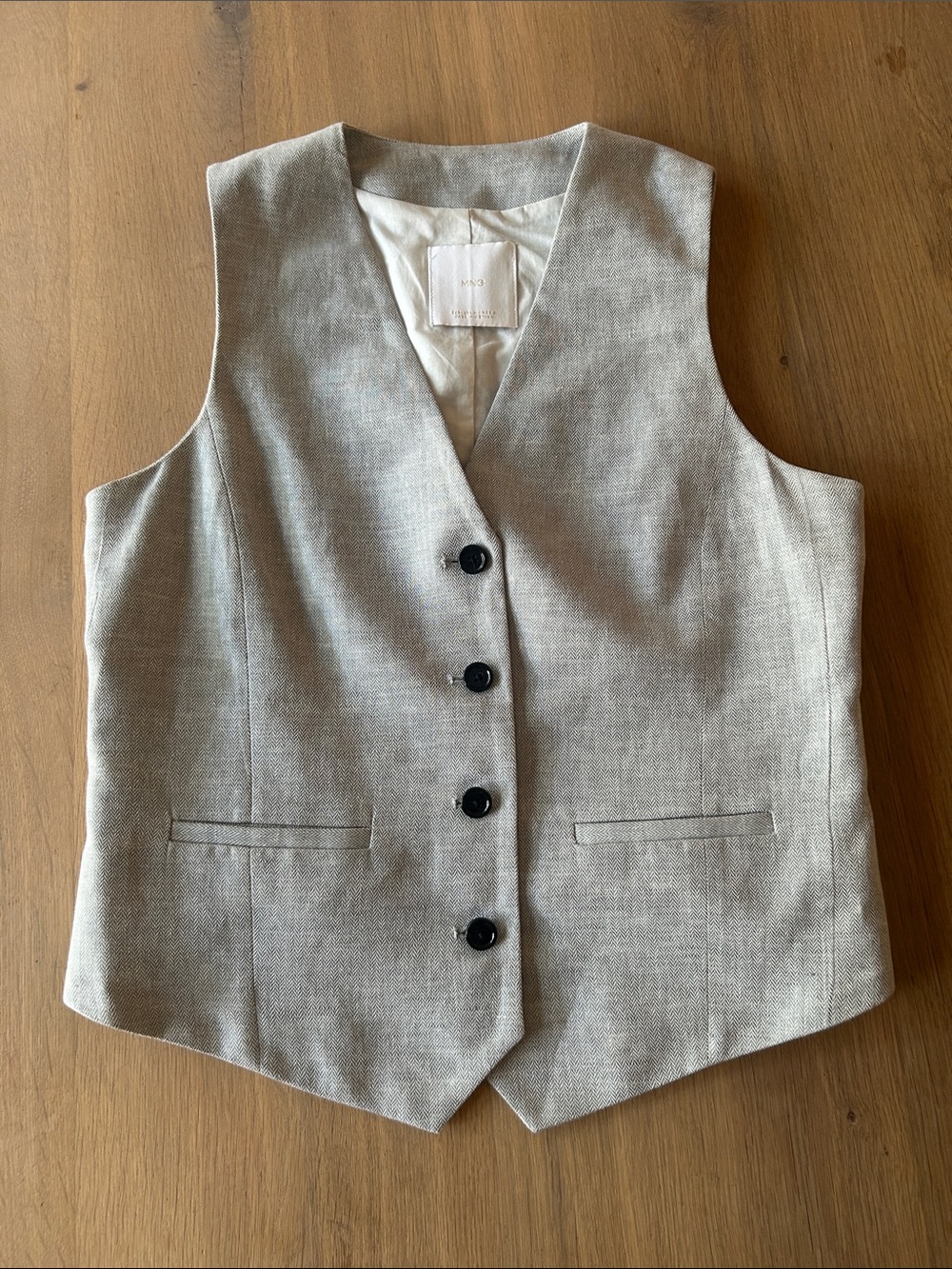 Mango Classic Light Gray Linen-Blend Vest - EUC